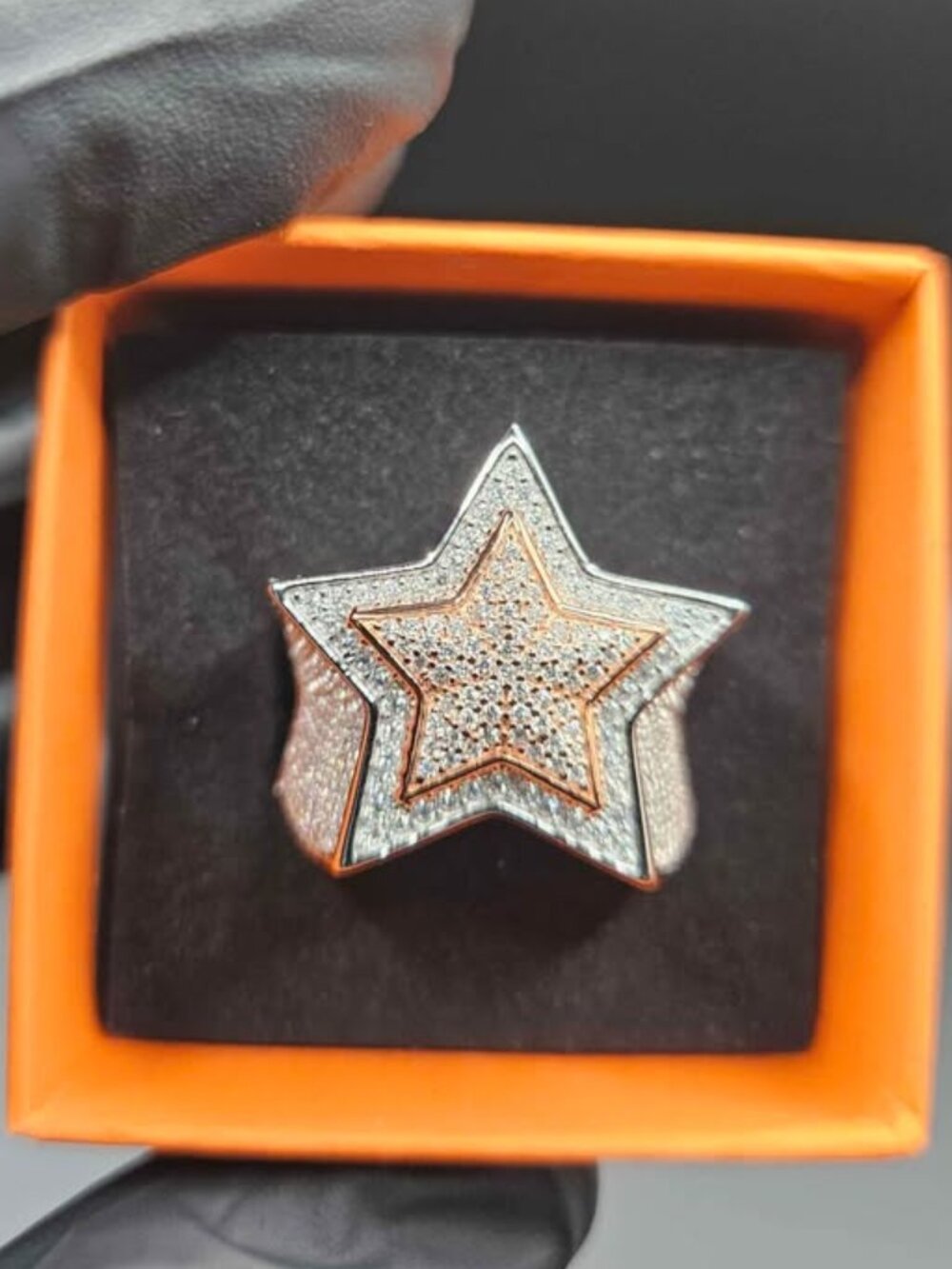 Moissanite Two-Tone Star Statement Ring .925 Silver 12.7g Sz 10
